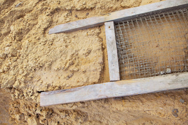 A sieve for sifting sand, all for building a house. View from above