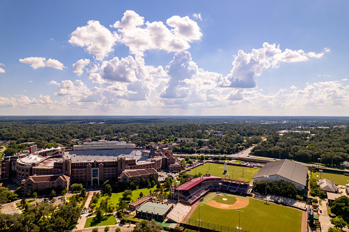 Tallahassee, FL, USA - August 15, 2021: Aerial photo Bobby Bowden Field at Doak Campbell Stadium
