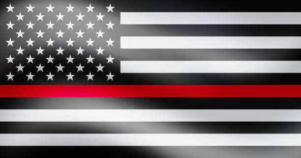 Thin Red Line Firefighter Flag. USA flag. Remembering, memories on fallen fire fighters officers on duty. Thin Red Line Firefighter Flag. USA flag. Remembering, memories on fallen fire fighters officers on duty. Firefighter members honor. EPS10 vector. firefighter shield stock illustrations