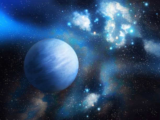 istock Earth-like exoplanet in deep space. Stellar nebula in blue tones. 1335231732