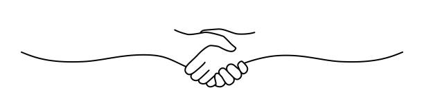 ilustraciones, imágenes clip art, dibujos animados e iconos de stock de apretón de manos, acuerdo, pancarta de introducción dibujada a mano con una sola línea - handshake