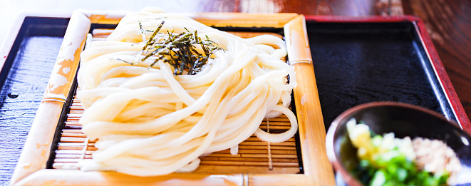 A traditional-style Japanese soba lunch set at a restaurant including tempura.