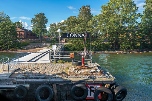 Helsinki, Finland - Jul 01, 2019: Lonna Island Pier at Gulf of Finland - Helsinki, Finland