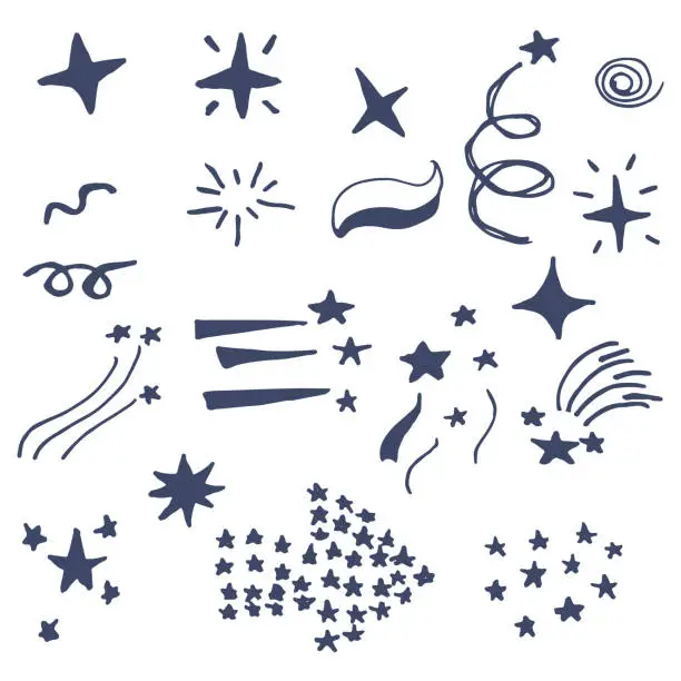 Vector illustration of Vector hand drawn set of stars and stripes
