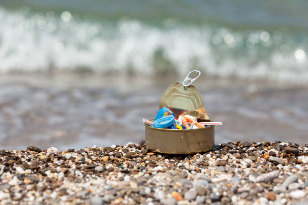 istock Tin can filled with plastic garbage collected on the beach. Concept - excessive consumption of disposable packaging, pollution of world's oceans with microplastics 1335241758