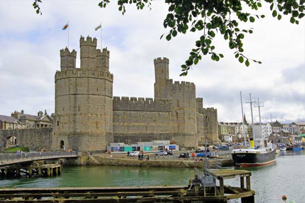 caenarfon castle, in gwynedd, nordwales. - caenarvon castle caernarfon castle wales stock-fotos und bilder