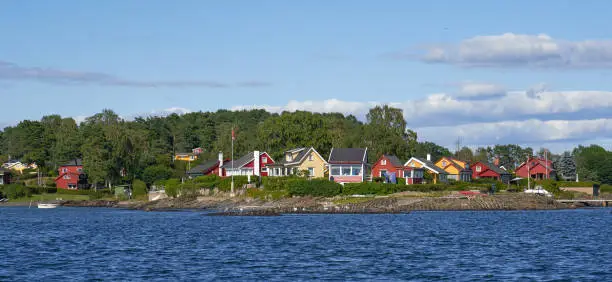 Small island in the Oslo Fjord with tiny holiday huts