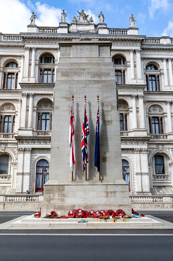 London, United Kingdom - Aug 19, 2021: The Cenotaph war memorial in Whitehall, Westminster.