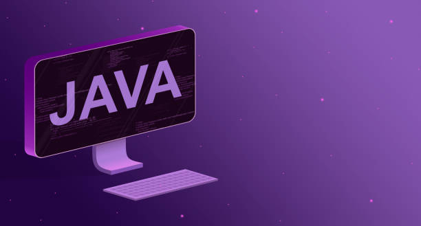 Computer with elements of program code on the screen and the inscription Java and a keyboard on a purple background 3d Computer with elements of program code on the screen and the inscription Java and a keyboard on a purple background 3d java stock pictures, royalty-free photos & images
