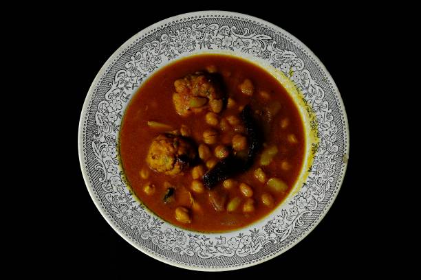 Meatball stew with chickpeas. stock photo