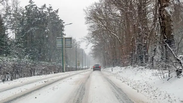 Photo of Driving in a snowstorm in the countryside from the Netherlands