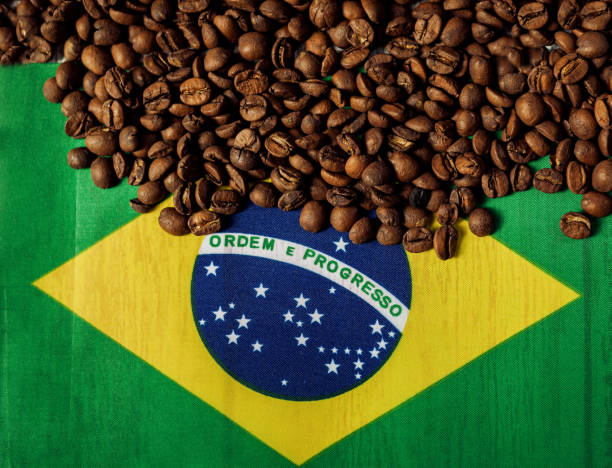 istock coffee beans on flag of Brazil 1335252073