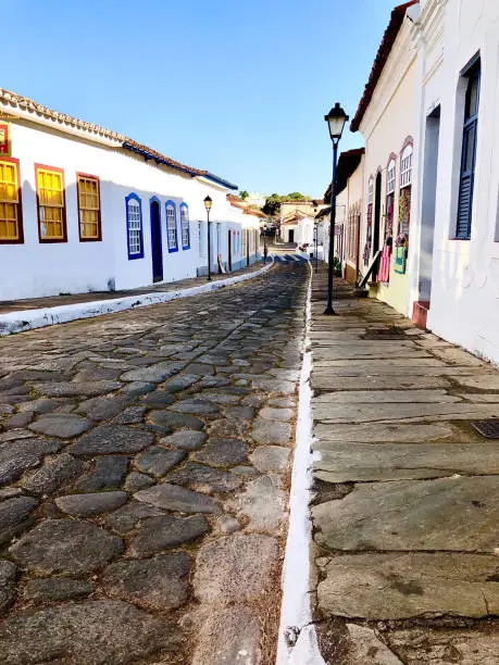 Colonial style street in Cidade de Goias in Brazil