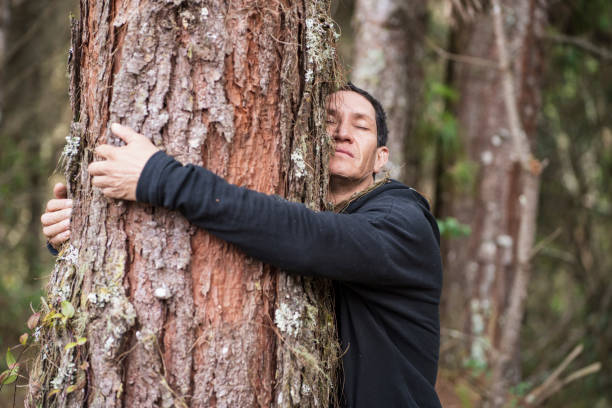 istock latin man hugs the trunk of a tree 1335263270