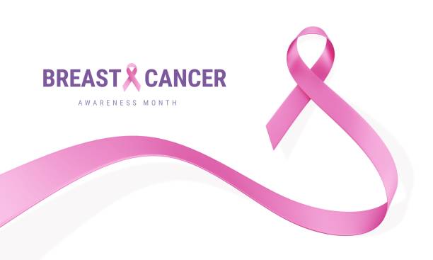 rosa câncer de mama fita realista com cacho e texto sobre fundo de cor branca. 3d ilustração do símbolo da campanha do mês de conscientização do câncer de mama - pink october - fotografias e filmes do acervo