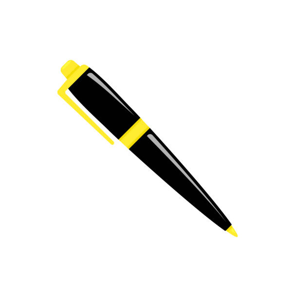 illustrations, cliparts, dessins animés et icônes de icône à plat du stylo à bille - pen writing instrument pencil gold