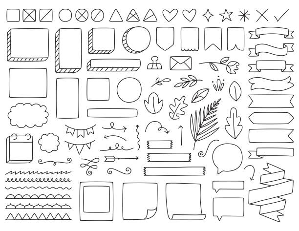 bullet journal doodles - rahmen mit kritzeleien und zeichnungen stock-grafiken, -clipart, -cartoons und -symbole