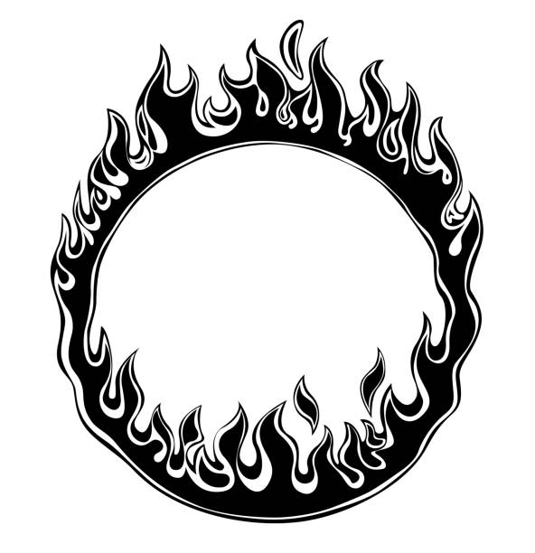 Black silhouette of fiery ring isolated on white Black silhouette of fiery ring isolated on white. Vector illustration Ring Of Fire stock illustrations