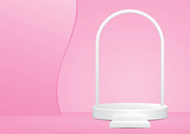 istock white product podium with arch on pastel pink 1335271163