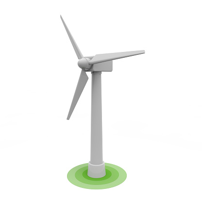 Generates energy with the force of the wind. Wind energy. Wind turbine. Renewable energy. 3D rendering