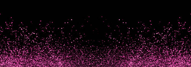 Abstract pink defocused glitter holiday panorama background on black. Falling shiny sparkles. New year Christmas glowing backdrop