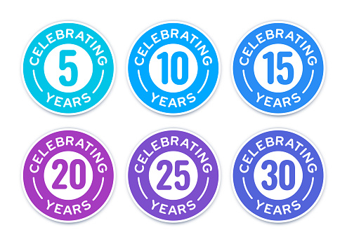 Celebrating years anniversary badges with space for your copy.