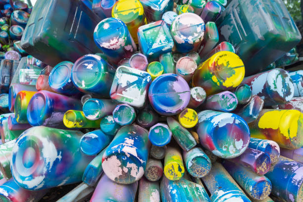 istock Colorful painted plastic bottle in different size. Spray. Decoration item. Art and abstract design. 1335282456