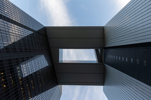 A view from underneath the Central Government Offices is seen in Tamar park in the Admiralty district of Hong Kong.