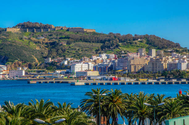 Ceuta, Spain Port of Ceuta with a landscape view of the mountains north africa photos stock pictures, royalty-free photos & images