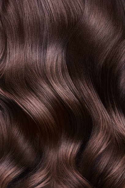 반짝이는 곱슬 머리 갈색 머리의 무리의 클로즈업 보기 - 고립 색상 뉴스 사진 이미지