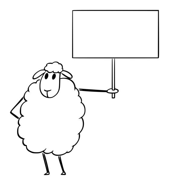 Sheep Holding Empty Sign, Vector Cartoon Illustration Sheep holding empty or blank sign, vector cartoon character illustration. meek as a lamb stock illustrations