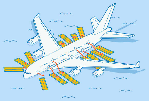 emergency exits - sea airplane safety card - emergency exits survival illustrations stock illustrations