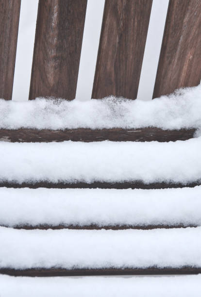 istock Snow on Wooden Bench 1335291569