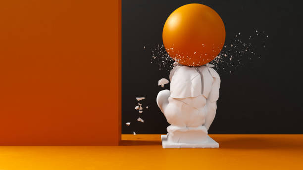 Shattered sculpture An old sculpture shattered under a heavy sphere falling behind stock pictures, royalty-free photos & images