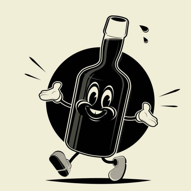 ilustración vectorial de una divertida botella de dibujos animados en estilo retro - ilustración de arte vectorial