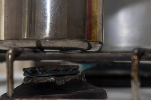 Gas stove,burning gas, gas stove burner on modern kitchen stove