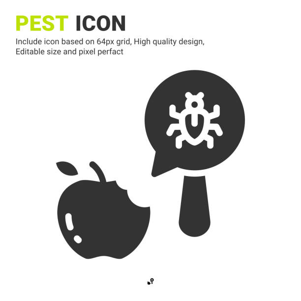 ilustrações de stock, clip art, desenhos animados e ícones de pest and fruit icon vector with glyph style isolated on white background. vector illustration bug sign symbol icon concept for digital farming, technology, industry, agriculture and all project - insecticide organic sign vegetable garden