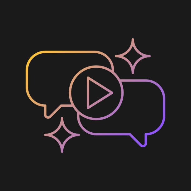 Talk show gradient vector icon for dark theme Talk show gradient vector icon for dark theme. Interview broadcast for television entertainment. Speech bubble. Thin line color symbol. Modern style pictogram. Vector isolated outline drawing interview event drawings stock illustrations