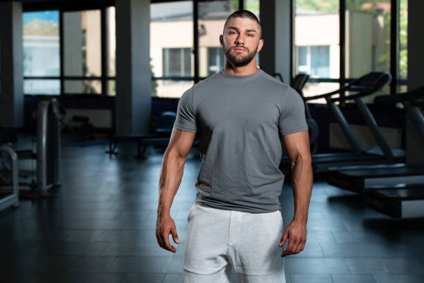 istock Healthy Man Posing In Gray T-shirt 1335316563