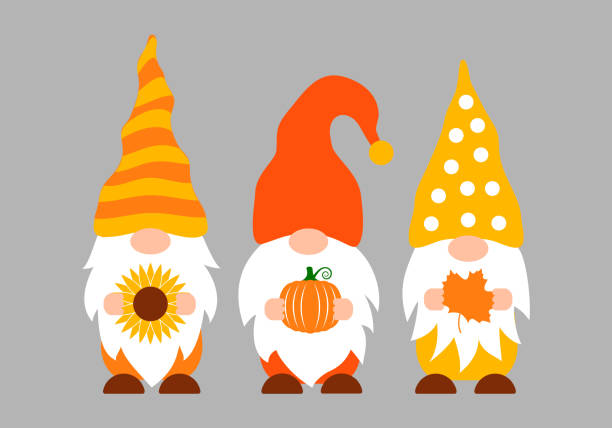 Autumn gnomes. Fall decorations. Cute cartoon characters. Vector template for banner, poster, greeting card, t-shirt, etc Autumn gnomes. Fall decorations. Cute cartoon characters. Vector template for banner, poster, greeting card, t-shirt, etc. dwarf stock illustrations