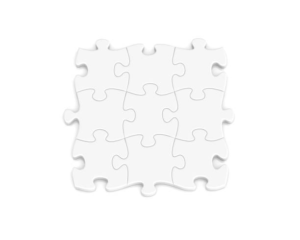 istock White jigsaw puzzle pieces concept with shadow, 3D illustration 1335338529