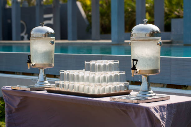 Drinking water and glass in the wedding