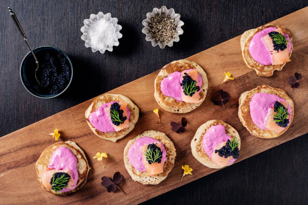 istock Blinis With Beetroot Creme Fraiche, Salmon and Caviar 1335352690