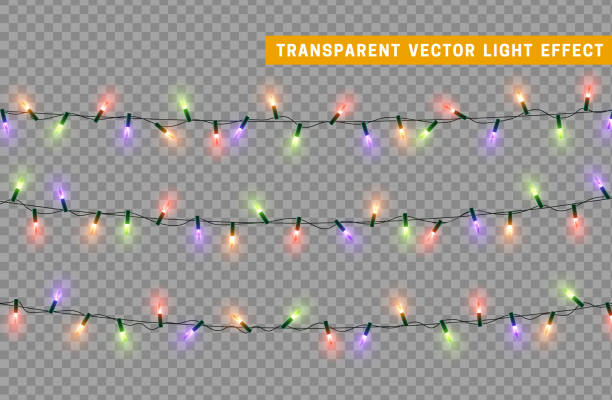 Christmas garlands Christmas lights garlands. Festive design elements. Celebrate realistic object. Holiday Xmas Decor. New Year light effects isolated. Vector illustration. christmas lights stock illustrations