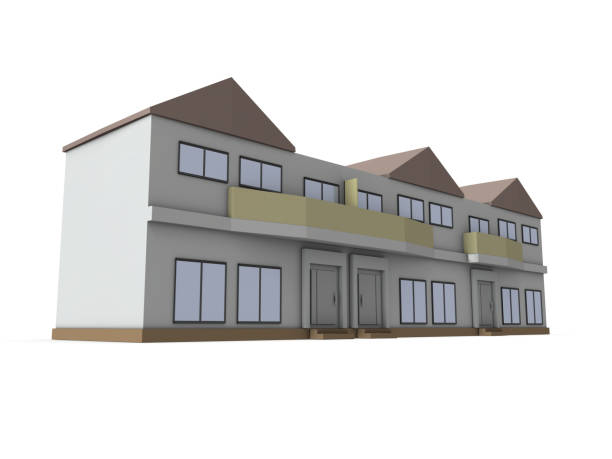 istock Architectural model of a terraced house. White background. 3D rendering. 1335358146