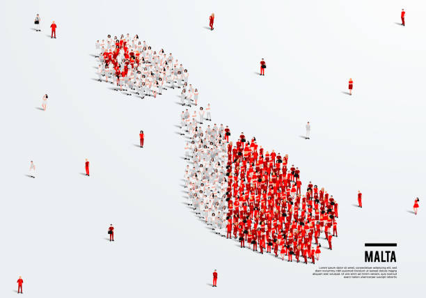 istock Malta Map and Flag. A large group of people in the Malta flag color form to create the map. Vector Illustration. 1335361211