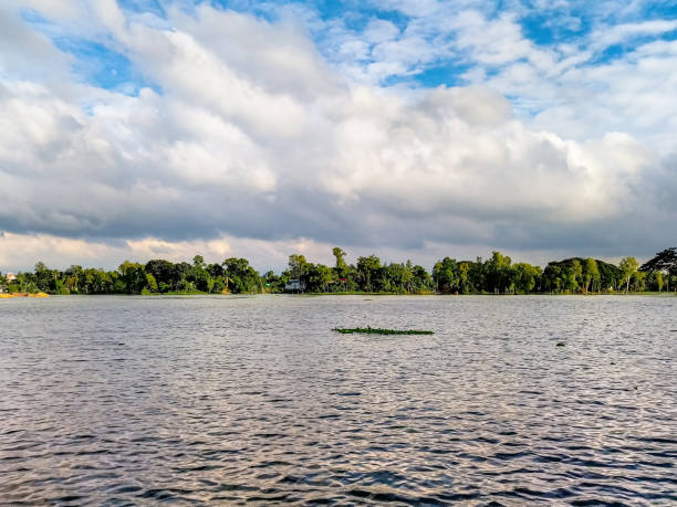 istock Beauty of a rural river with cloudy sky and trees. 1335362273