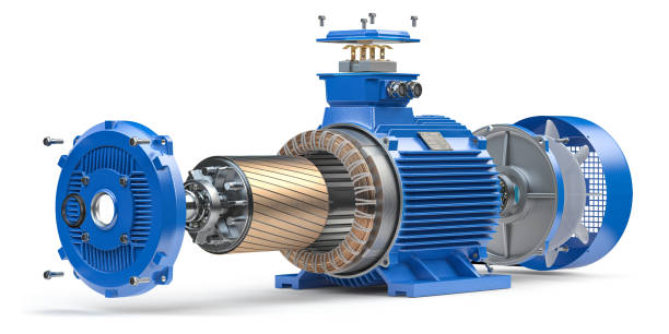 istock Electric motor parts and structure isolated on white background. 1335364187
