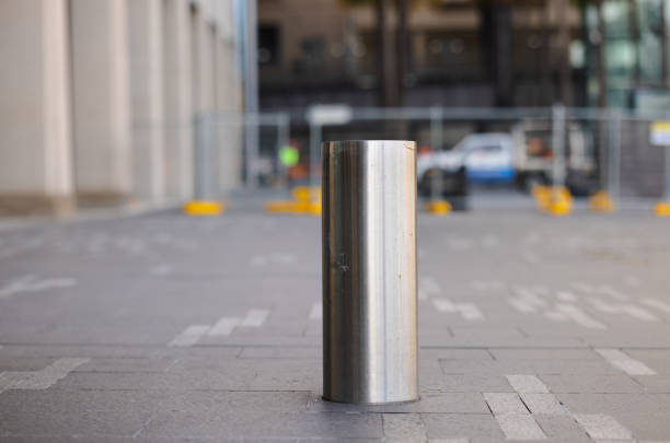 istock Metal bollard on a pedestrian walkway 1335364296