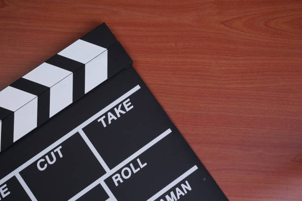 istock Film clapperboard flat lay. Movie concept. 1335365234